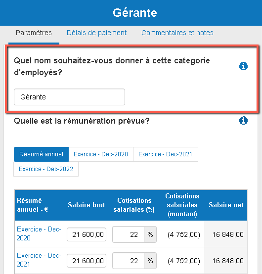 en entrant les salaires des managers comme nom de la dépense