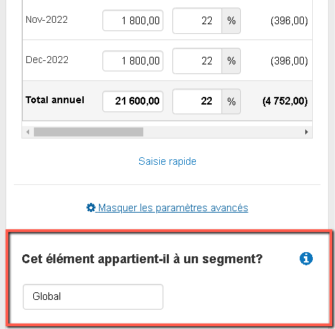 comment saisir un segment dans le logiciel de prévisions financières de The Business Plan Shop
