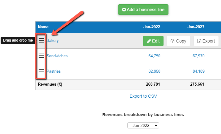 reordering overheads by dragging and dropping