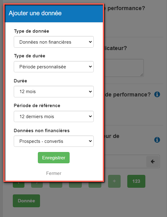 ajouter une donnée à mon indicateur clé de performance personnalisé dans The Business Plan Shop
