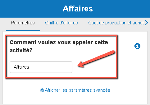 changer le nom d'une activité dans The Business P¨lan Shop