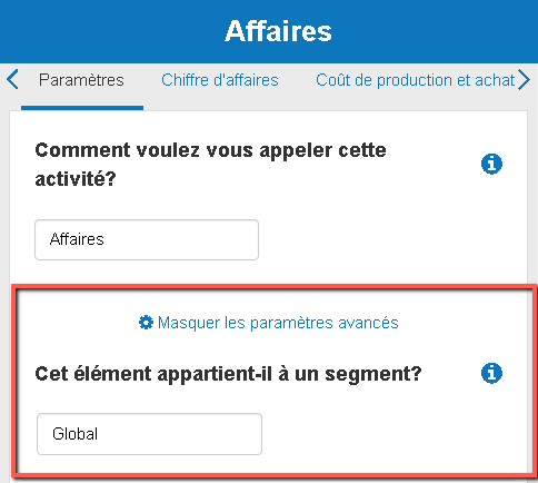 comment saisir un segment dans le logiciel de prévisions financières du business plan shop