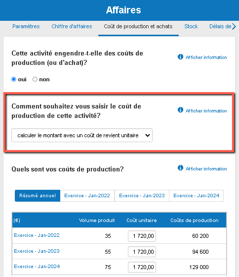 calculer les coûts de production en utilisant le coût unitaire moyen