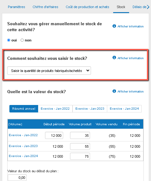 saisie de la quantité d'articles produits/achetés pour modéliser le stock