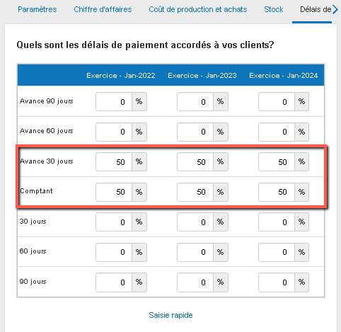 saisir les conditions de paiement convenues avec les clients
