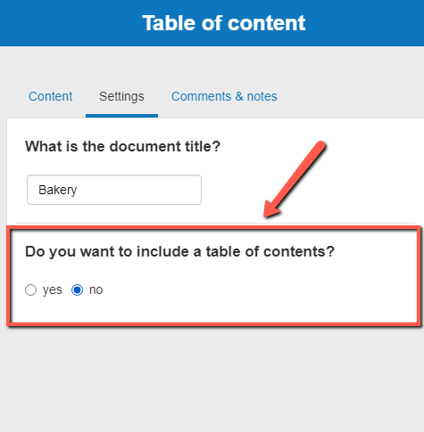  choosing to exclude the table of contents from my exported business plan