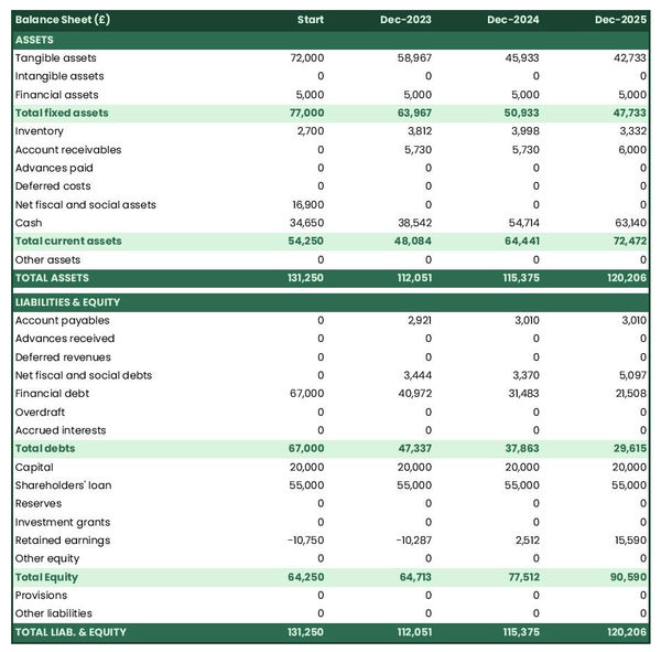 financial forecast to open a paint manufacturing business balance sheet example