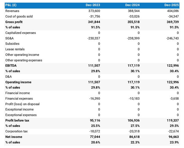 projected motel startup income statement