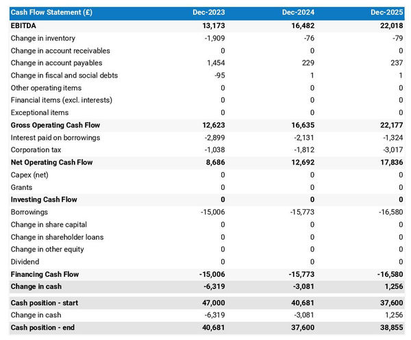 cash flow projection example to launch a vegetarian restaurant