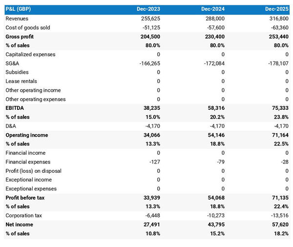 projected profit and loss statement for opening a financing brokerage firm 