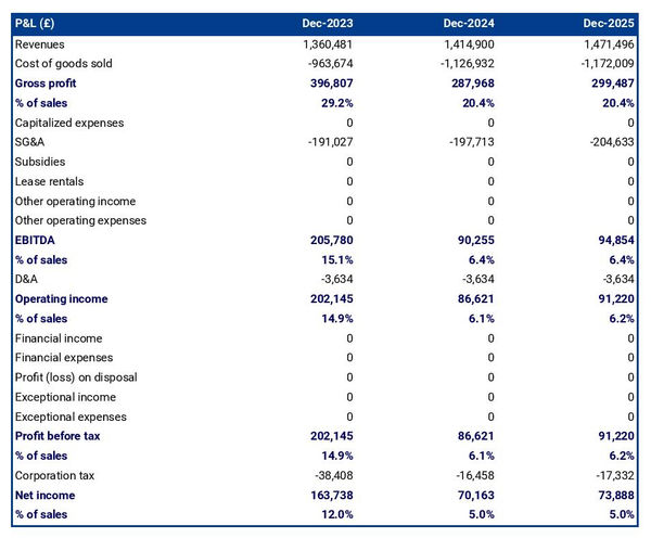 projected table tennis racket manufacturing business startup income statement