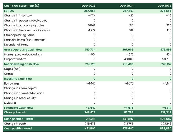 hammam startup projected cash flow statement
