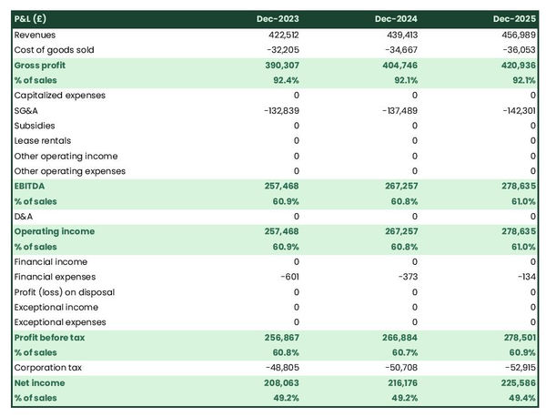 projected profit and loss statement for opening a hammam 