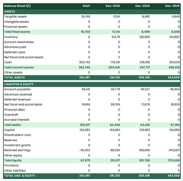 financial forecast to open a squash ball manufacturing business balance sheet example