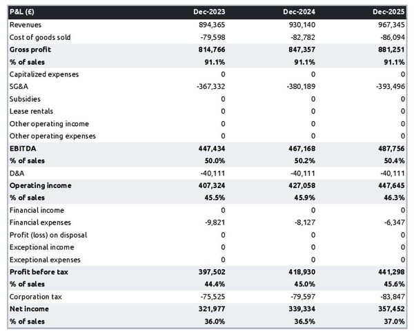 projected musical instrument manufacturing business startup income statement