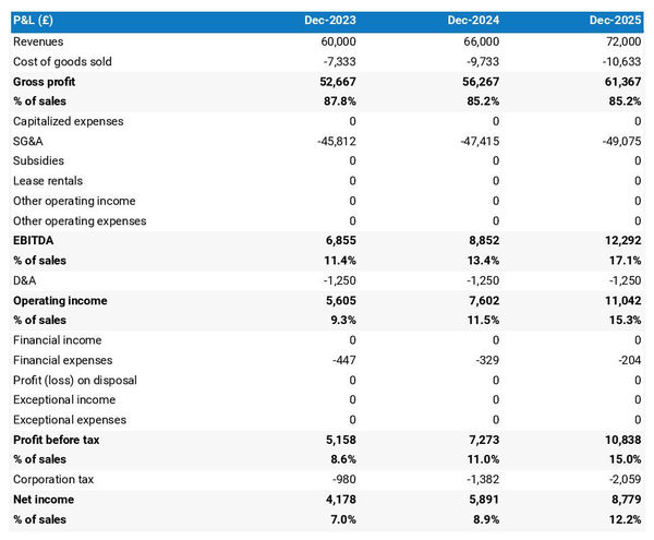 projected profit and loss statement for opening a mattress manufacturing business 