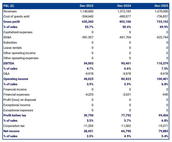 projected chemical products wholesaler startup income statement