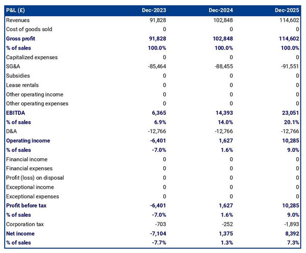 example of projected income statement for starting a machinery brokerage firm
