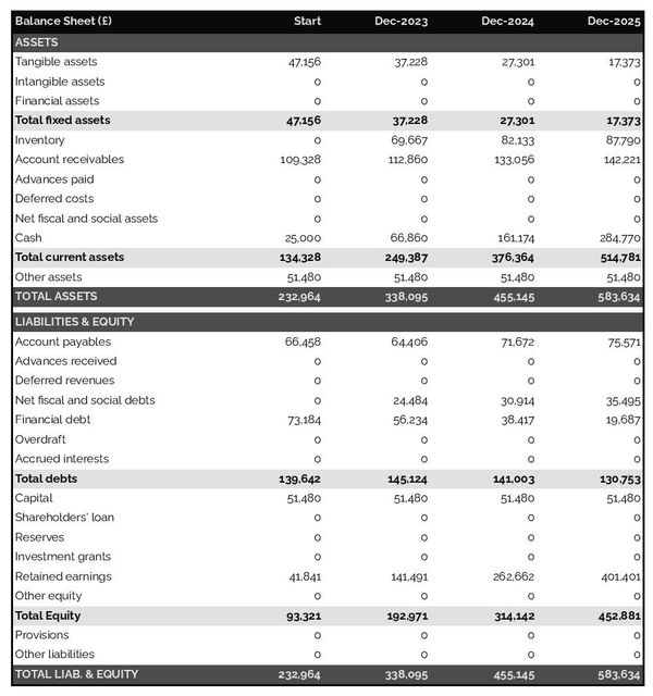 herbs and spices wholesaler startup balance sheet example