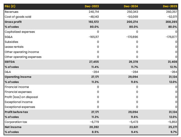 projected truck owner-operator company startup income statement