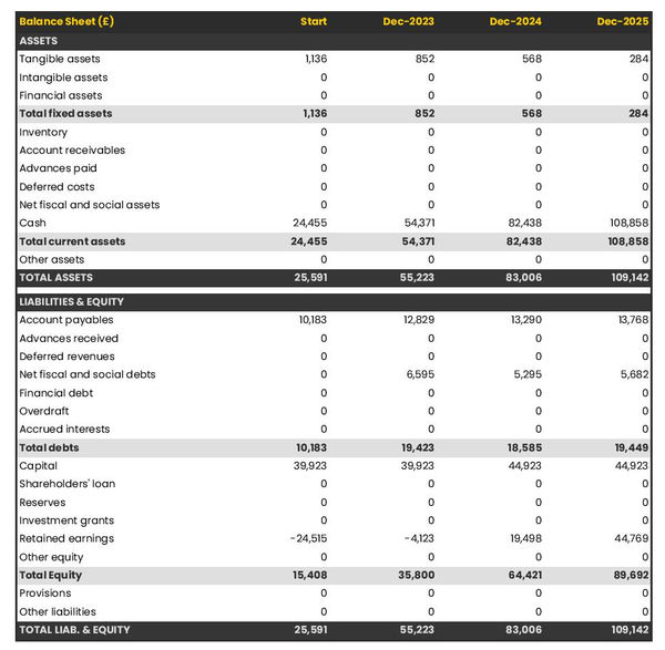 truck owner-operator company startup balance sheet example