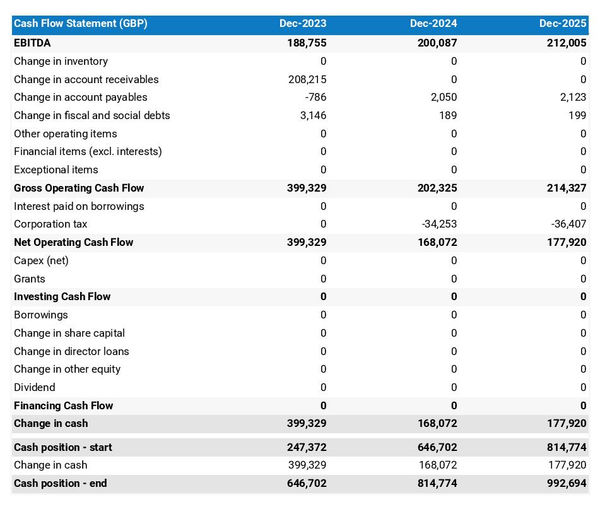 private jet rental firm cash flow projection example