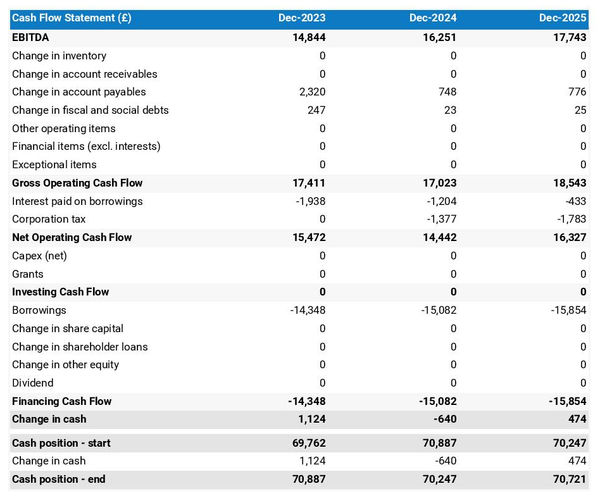 sightseeing boat company cash flow projection example