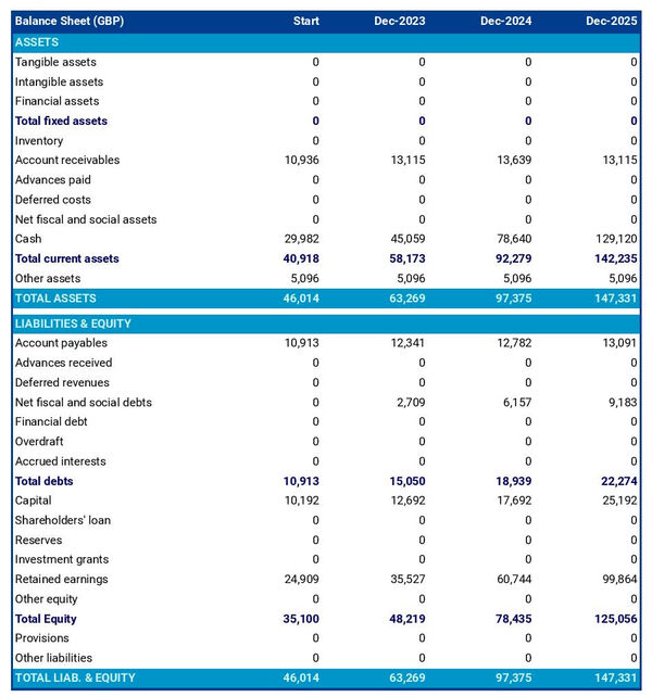 cost reduction consulting firm startup balance sheet example