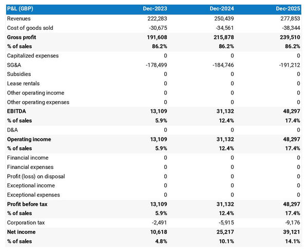 projected profit and loss statement for opening a virtual office 