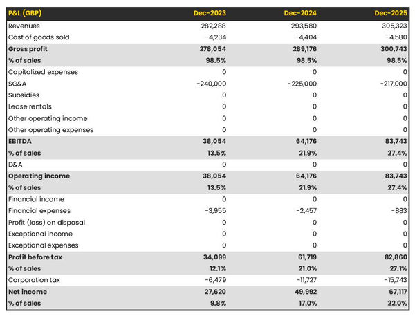 example of projected income statement for starting a search engine optimization agency