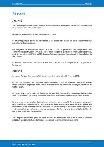 executive summary de l'exemple de business plan de site e-commerce