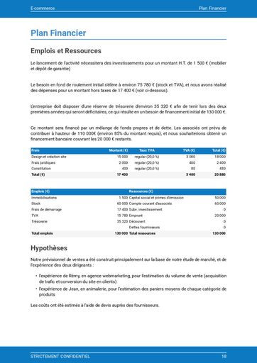 modèle de businesss plan de site e-commerce
