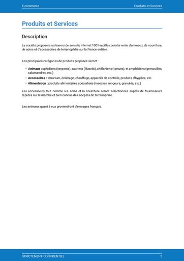 description des produits et services dans notre exemples de business plan de site marchand