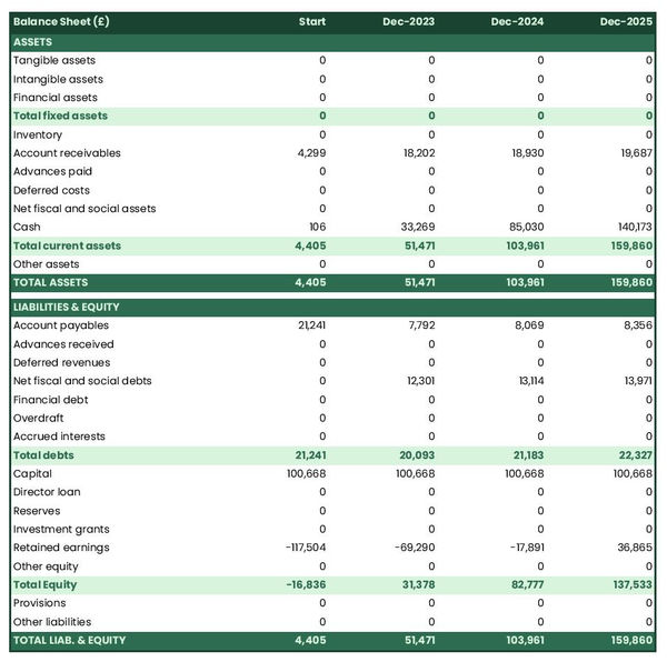 example of cartography and GIS company startup projected balance sheet