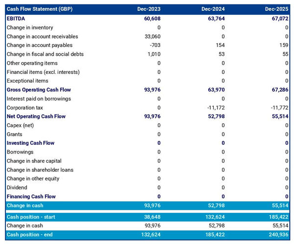 cash flow projection example to launch an anthropology research institute