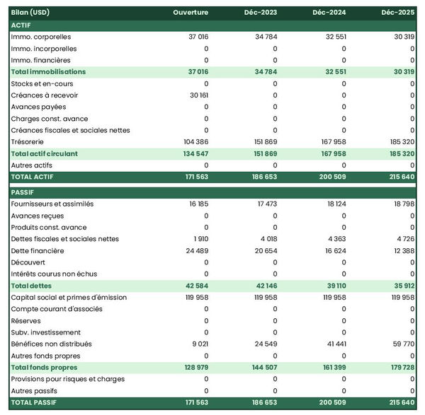 example of photography equipment rental store startup projected balance sheet