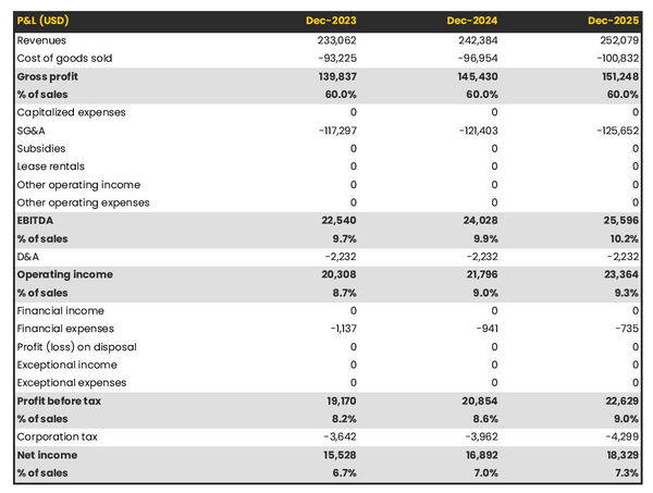 example of projected income statement for starting a surf rental company