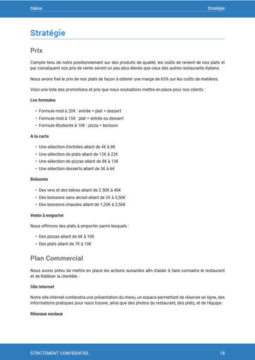 comment faire un business plan modèle exemple de business plan: partie stratégie