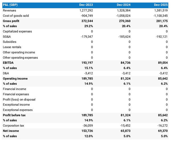 projected profit and loss statement for opening an accessible transportation company