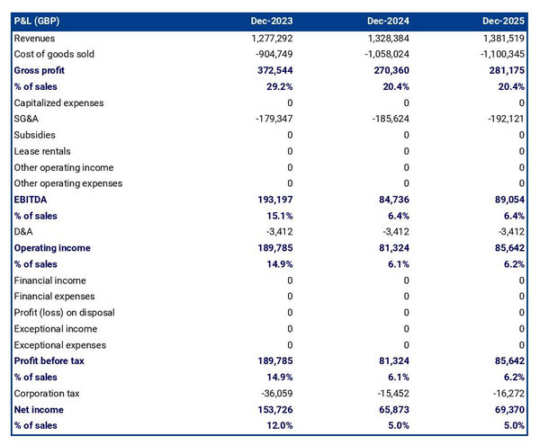 projected ambulance company startup income statement
