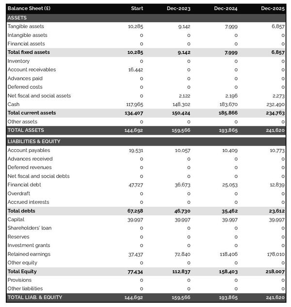 financial forecast to open a hiking club balance sheet example