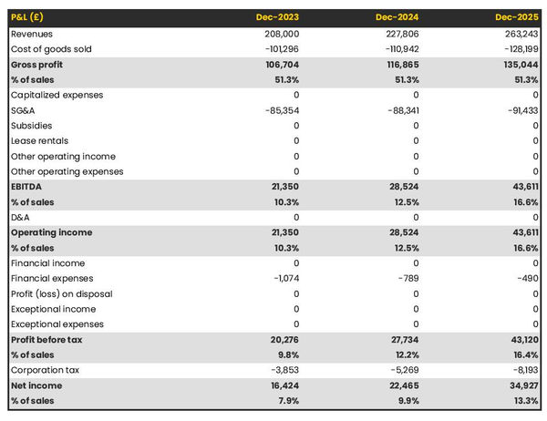 example of projected income statement for starting a painting studio