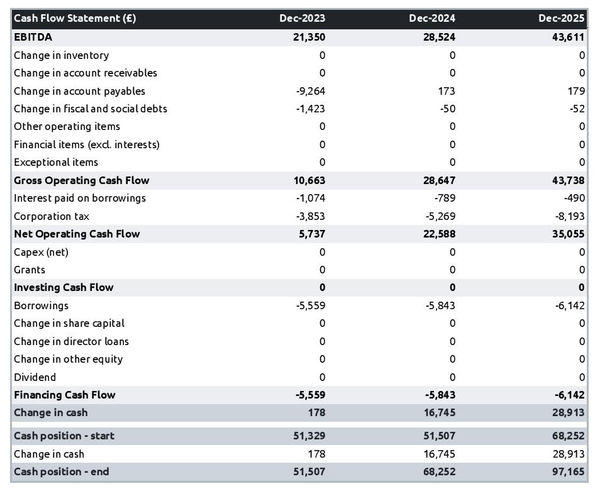 cash flow projection example to launch a cultural heritage management firm