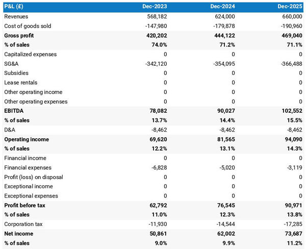 projected tour guide agency startup income statement
