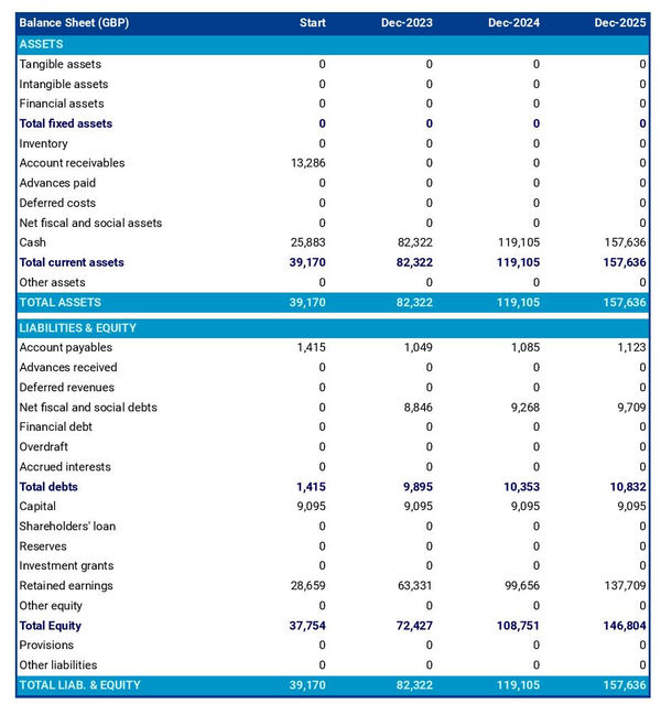 financial forecast to open an escort agency balance sheet example