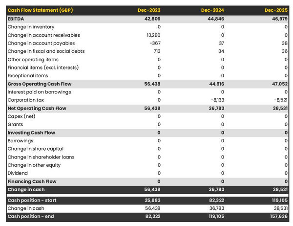 matchmaking agency cash flow projection example