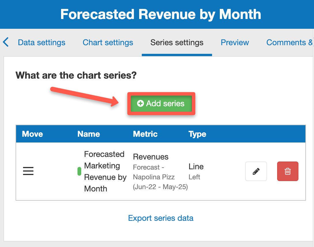 adding a new series in The Business Plan Shop