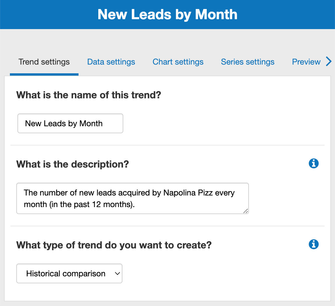 editing a trend in The Business Plan Shop's financial forecasting software