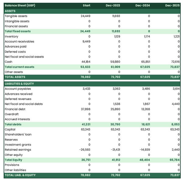 example of crustacean farm startup projected balance sheet