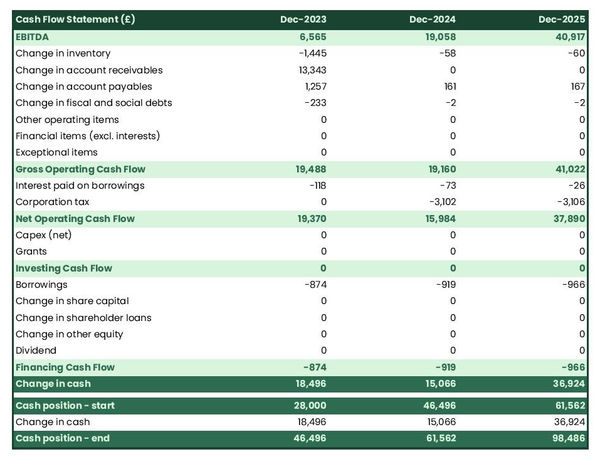pigeon farm cash flow projection example